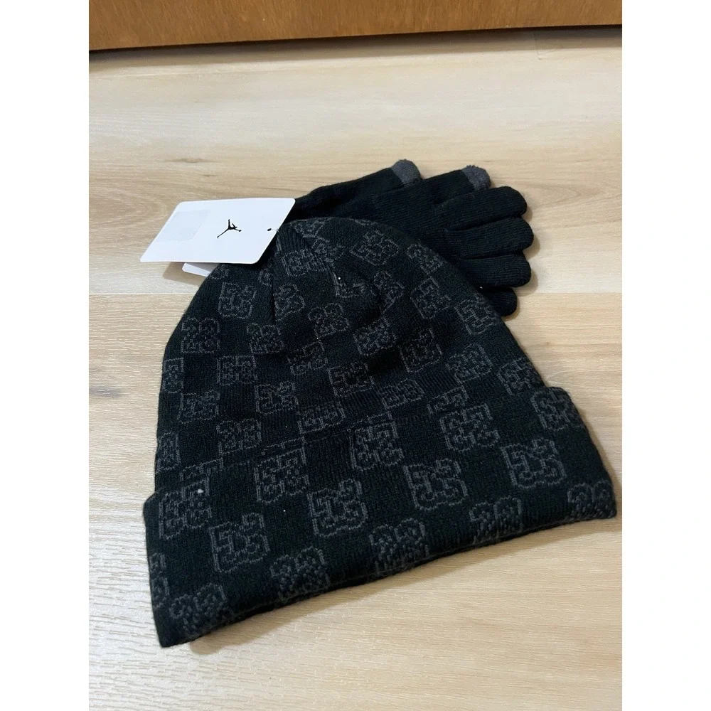 Jordan Black & Gray Kids Beanie Hat and Touchscreen Gloves Set